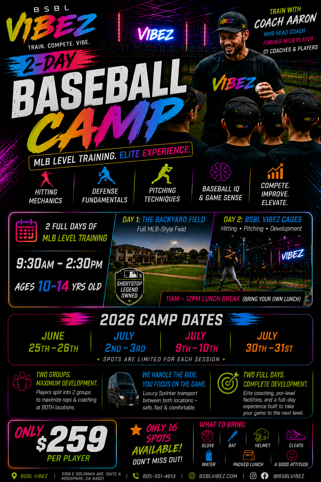 2-Day Baseball Camp at BSBL VIBEZ - Saturday & Sunday, May 23 & 24